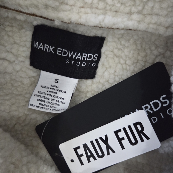 Mark Edwards Studio Brown and Cream Shearling Lined Aviator Vest Size S - Picture 8 of 10